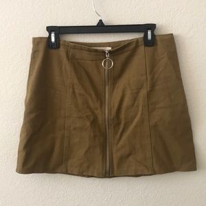 Brown Mini Skirt with Zipper Front